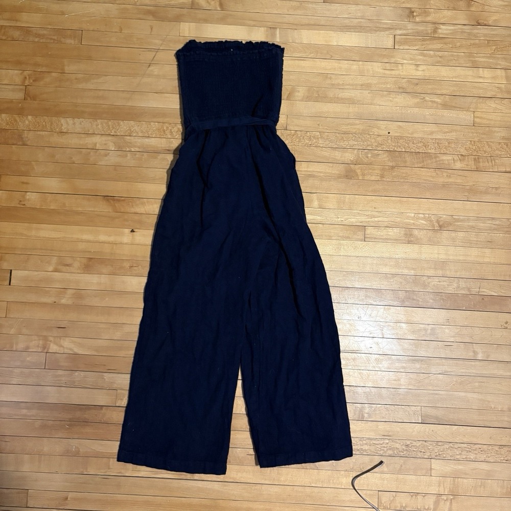 Abercrombie & Fitch Jumpsuit Y2K Blue Ruched Strapless Linen Coquette Women's S - Picture 5 of 7